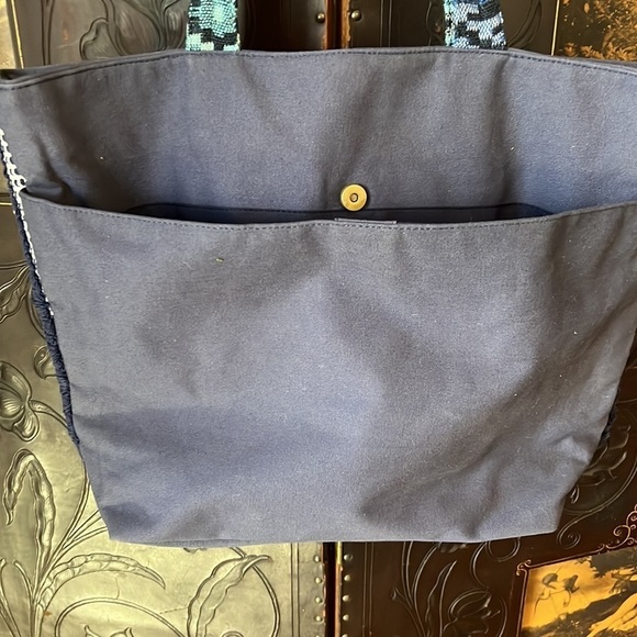 Large Beach Bag Tote Boho Style - Navy and White - Picture 3 of 3